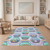Washable Kids Cartoon Cat Fishbowl Area Rug