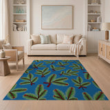 Festive Fir Branches with Red Bows Blue Area Rug