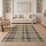 Beige Black Plaid Woven Area Rug