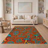 Psychedelic Mushroom Swirl Orange Area Rug