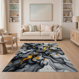 Black Ink Flow with Gold Veins Abstract Rug