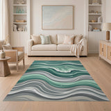 Coastal Beach Teal Ocean Waves Abstract Area Rug