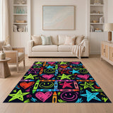 Neon Kids Doodle Stars Hearts Area Rug
