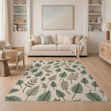 Cream Fern Leaf Boho Area Rug