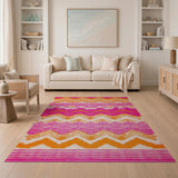 Vibrant Pink Orange Chevron Zigzag Area Rug