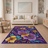 Floral Vintage Purple Hibiscus Floral Area Rug