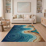 Coastal Blue Teal Wave Ripple Area Rug