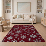 ODIKA Red Snowflake Christmas Washable Area Rug - Non-Slip Low Pile
