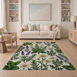 Botanical Herbs Area Rug - Mint Rosemary Lavender Daisies
