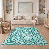 Teal Wavy Scribble Abstract Area Rug
