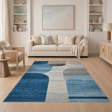 Abstract Blue Grey Geometric Area Rug