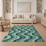 Abstract Area Wavy Teal Wavy Abstract Area Rug