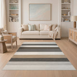 Grey Striped Geometric Grey Area Rug