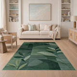 Lush Green Geometric Leaf Area Rug