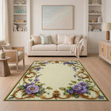 ODIKA Baroque Floral Washable Area Rug, Vintage Purple Gold Low Pile Non-Slip Rug