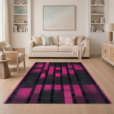 Vibrant Pink Geometric Stripe Area Rug