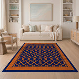 Navy Blue Orange Geometric Tribal Area Rug