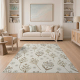 Beige Daisy Wildflower Sketch Area Rug