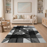 Bold Black Crosshatch Geometric Area Rug