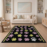 Playful Pink Yellow Paw Print Area Rug