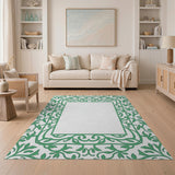 Green Ornate Green Vine Border Area Rug