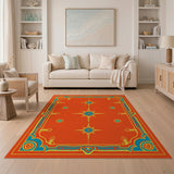 Vibrant Orange Teal Star Southwestern Rug