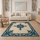 Elegant Teal Medallion Cream Area Rug