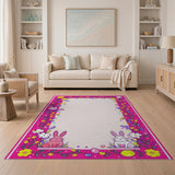 Whimsical Easter Bunny Floral Kids Rug
