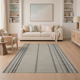 Beige Black Vertical Striped Woven Area Rug