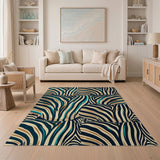 Teal Zebra Stripe Boho Area Rug