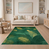 Emerald Green Gold Palm Leaf Area Rug