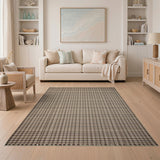 Brown Tan Plaid Woven Fringe Area Rug