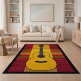 Bold Yellow Acoustic Guitar Multi-Color Striped Rug