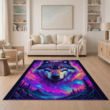 Neon Cosmic Wolf Area Rug