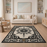 ODIKA Washable Traditional Medallion Area Rug - Low Pile Non-Slip Vintage Cream/Black Carpet