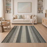ODIKA Modern Striped Washable Area Rug - Low Pile Non-Slip & Robot Vacuum Friendly Carpet