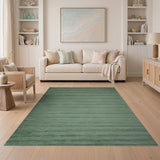 ODIKA Sage Green Washable Area Rug - Modern Low Pile Striped Non-Slip Rug