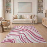 Pink Pink Wavy Abstract Area Rug