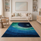 Teal Blue Lunar Waves Abstract Rug