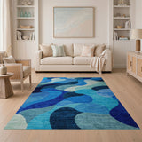 Abstract Blue Wave Area Rug