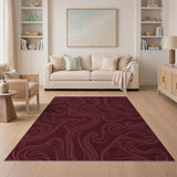 Flowing Crimson Swirl Abstract Area Rug