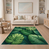 Lush Boho Chic Lush Monstera Leaf Green Area Rug