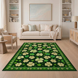 Floral Vintage Green Emerald Shamrock Clover Area Rug
