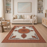 Terracotta Medallion Cream Area Rug