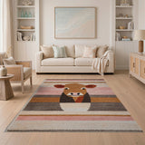 Playful Cartoon Cow Striped Area Rug