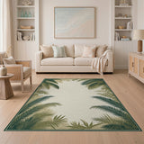 Palm Frond Border Coastal Area Rug
