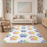 Kids Cartoon Rainbow Paw Print Washable Area Rug