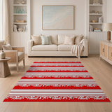 Bold Red Calligraphy Striped Area Rug