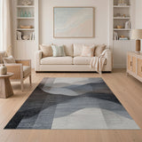 Abstract Layered Grey Hills Area Rug