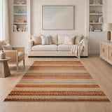 Orange Geometric Striped Woven Area Rug